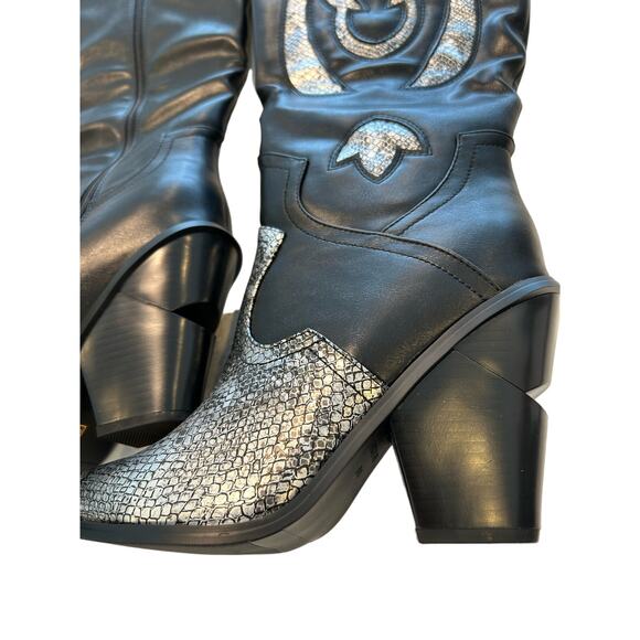 ANN CREEK 'Boma' Snake Accent Two-Tone Boots, Layered High Heels, Size 10 M - Picture 4 of 12